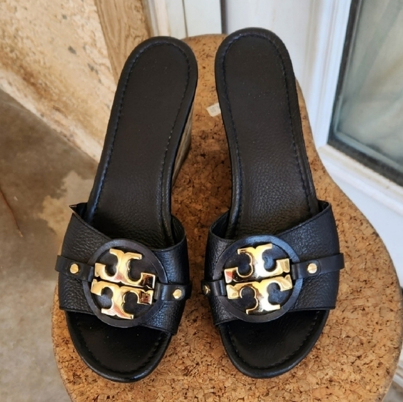 Tory Burch Patti‎ Wedge Wooden Heels Sandals - Picture 1 of 7